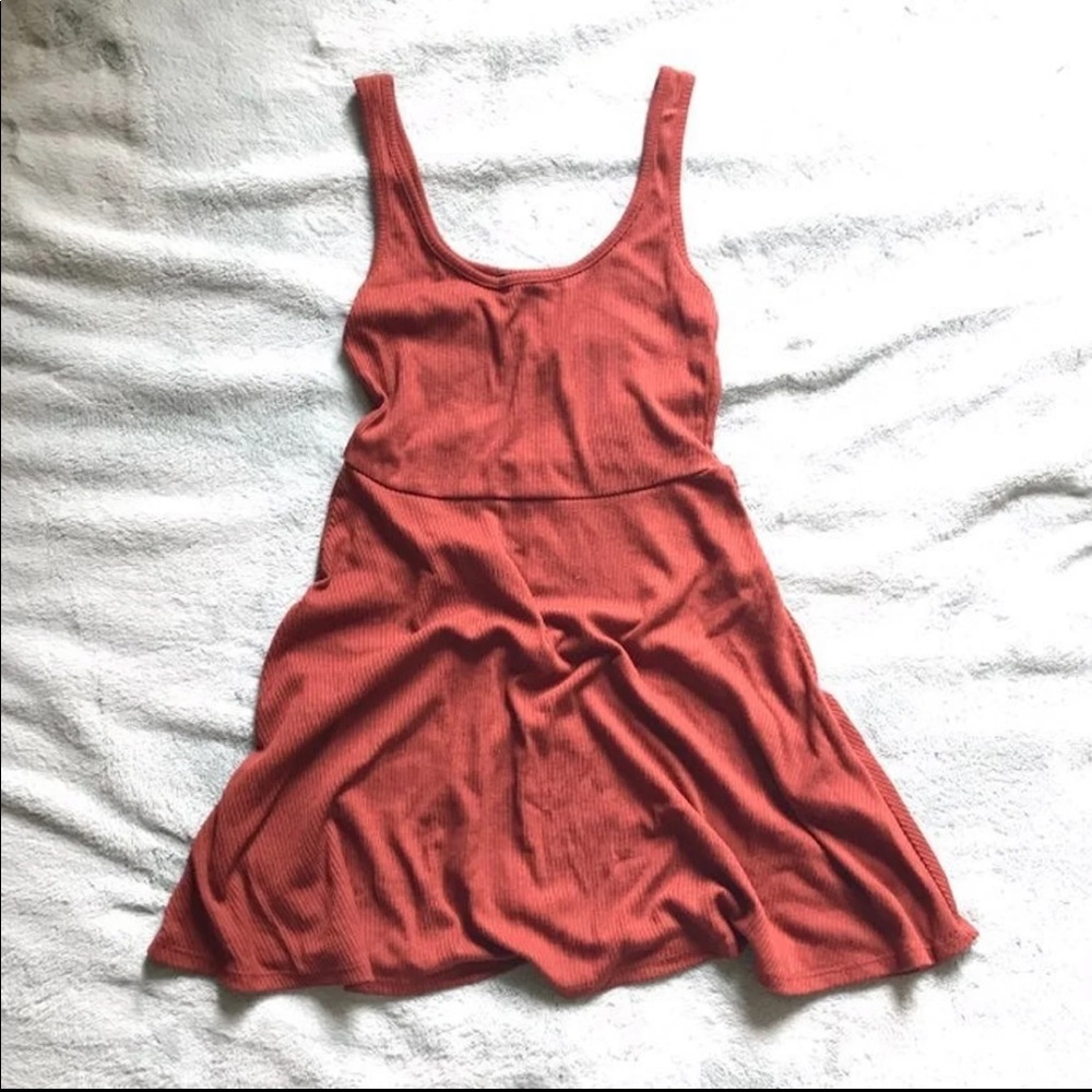 Rust Orange Ribbed Skater Dress